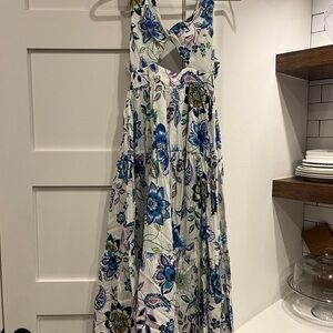 Zara Floral Maxi Dress - Blue and White
